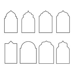 the silhouettes of islamic architecture are shown in black and white on a white background