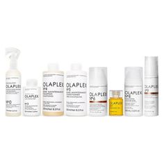 Olaplex Complete Hair Repair System, Set of 8. No. 0 Intensive Bond Building Treatment, No. 3 Hair Perfector, No. 4 Bond Maintenance Shampoo, No. 5 Bond Maintenance Conditioner, No. 6 Bond Smoother, No. 7 Bonding Oil, No.8 Bond Intense Moisture Mask, No.9 Bond Protector Nourishing Hair Serum. Everything you need to repair, strengthen, and protect your hair, no matter your hair type or condition. Celebrate your strength with the scientifically proven routine to repair damaged hair, reduce breakage and split ends, and make hair visibly stronger. Our most powerful at-home bond-building treatments + the bestselling nourishing and hydrating shampoo and conditioner to maintain your healthiest hair. Color: Multicolor. Olaplex Shampoo, Toning Shampoo, Hydrating Shampoo, Benzoic Acid, Hair Routine, Damaged Hair Repair, Brittle Hair, Hair Routines, Hair Serum