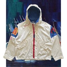 Vintage Polo Ralph Lauren P2 Jacket, Size Med (Oversized Fit) White Windbreaker With Detachable Hood, White Windbreaker With Detachable Hood And Long Sleeves, White Long Sleeve Windbreaker With Detachable Hood, White Cotton Outerwear For Outdoor Activities, Functional White Fall Parka, White Cotton Outerwear With Detachable Hood, Sporty White Parka For Outdoor, Sporty White Outdoor Parka, White Sporty Outdoor Parka