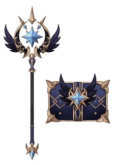 a blue and gold clock with stars on it's face next to a black pole