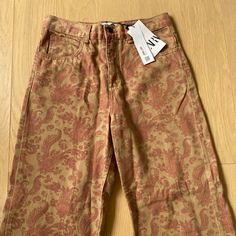 Brand New With Tags Zara Pants With Maroon Paisley Print. Jean Material, Straight Wide Leg. Sold Out. Casual High Waist Paisley Print Bottoms, Wide Leg Cotton Bottoms With Paisley Print, Cotton Wide Leg Bottoms With Paisley Print, Casual Red Bottoms With Paisley Print, Casual Paisley Print Bottoms For Fall, Casual Paisley Print Pants For Fall, Fitted Paisley Print Bottoms For Fall, Red Floral Print Bottoms For Fall, Spring Cotton Pants With Paisley Print