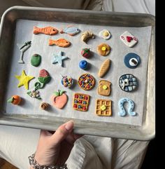 a tray filled with lots of different types of cookies