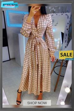 Women's Swing Dress Maxi Long Dress Long Sleeve Geometric Patchwork Print Spring Summer Hot Casual Lantern Sleeve Gold Long Patchwork Party Dress, Elegant Long Dresses With Patchwork, Fall Season V-neck Patchwork Maxi Dress, Beige Patchwork Dress For Party, Chic Patchwork Maxi Dress For Fall, Elegant Midi Dress With V-neck And Patchwork, Chic Beige Patchwork Dress, Fitted V-neck Patchwork Maxi Dress, Elegant Long Sleeve Patchwork Maxi Dress