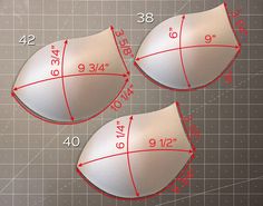 three pieces of white paper with red lines on them and the measurements for each piece