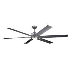 a ceiling fan with three blades on the top and one light on the bottom, against a white background