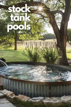 an outdoor hot tub is shown with the words stock tank pools