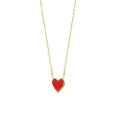 A bold splash of poppy red contained within soft curves and a sharp point, this classic charm necklace is equal parts sweet and sass–just like you. Wear with our Red Heart Anklet and One Love Red Heart Studs for a complete look or mix and match to give your ensemble some extra love. 14k gold plated sterling silver 16-18" Adjustable Red Pendant Necklace For Valentine's Day, Minimalist Red Heart-shaped Jewelry, Classic Red Necklaces For Anniversary, Elegant Red Necklace For Everyday, Elegant Red Everyday Necklace, Elegant Everyday Red Necklace, Elegant Red Necklaces For Valentine's Day, Dainty Red Necklace For Anniversary, Red Necklace With Delicate Chain As Gift