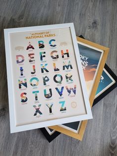 the national parks alphabet is displayed in a frame