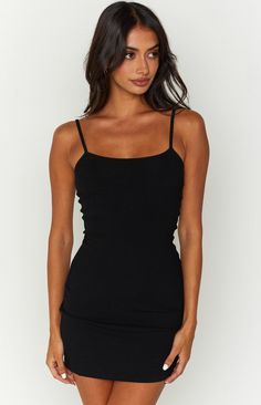 Black Mini Dress
Casual but CUTE! Pair the Ingrid Mini Dress with a knit cardigan, a crossbody bag and boots for a chill Sunday morning fit.

Thin adjustable strap
Mini length 
Unlined
Lightweight with stretch 
Body-con fit Black Mini Dress Casual, Black Mini Slip Dress, Prom Midi Dress, 60's Dress, Summer Playsuit, Mini Slip, Black Mini Dress, Mini Slip Dress, Strapless Tops