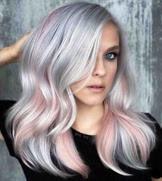 lighter-pink-and-silver-balayage Light Pink Hair Color Ideas, Light Pink Hair Color, Pink Hair Color Ideas, Pink Hair Color, Pink Ombre Hair, Light Pink Hair, Strawberry Blonde Hair Color, White Blonde Hair, Candy Hair