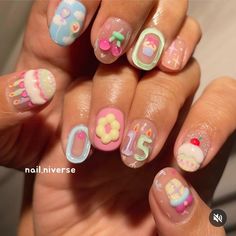 Birthday Nails Inspiration, Sparkly Acrylic Nails, Colourful Acrylic Nails, Bday Nails, Xmas Nail Art, Nail Cute, Cartoon Nails