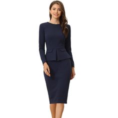 This bodycon sheath dress makes you look thinner, pair it with high heels and a handbag, to create a fashionable and graceful look. This bodycon dress is an elegant and professional style, shows your unique personal charm, and produces a slimming visual effect. Great for casual indoor daily wear and outdoor business activities like work, office, interview, meeting, formal occasion wear, etc. Blue Fitted Bodycon Dress For Work, Office Lady Bodycon Dress, Fitted Pencil Skirt Bodycon Dress For Work, Slim Fit Sheath Bodycon Dress For Workwear, Elegant Blue Bodycon Dress For Work, Classic Sheath Bodycon Office Dress, Elegant Blue Bodycon Dress For Office, Fitted Career Dress With 3/4 Sleeves, Fitted Bodycon Dress With 3/4 Sleeve For Work