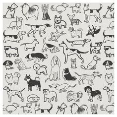 a black and white pattern with dogs on it