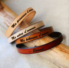 A women's leather bracelet to personalize with an engraved message, for all occasions in life: a young mother, a diploma, a bridesmaid or witness at a wedding, a godmother... High quality European leather. Width 10mm. Snap clasp, easy, stylish and secure, which makes it easy to shorten the length of the bracelet. The jewel is made in my workshop in France with a length of 20 cm. For a longer bracelet (so an XL wrist) or shorter you can tell me the length you want (in comment in the basket). PERS Personalized Elegant Leather Bracelet As Gift, Elegant Personalized Leather Bracelet For Gift, Personalized Elegant Leather Bracelet Gift, Elegant Personalized Leather Bracelet Gift, Classic Leather Bracelet With Engraving Option As A Gift, Classic Leather Bracelet With Engraving Option, Personalized Leather Bracelets With Engraving Option, Engraved Leather Bracelets For Gift, Leather Bracelet For Women