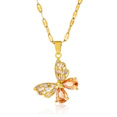 PRICES MAY VARY. 🌈 Non Tarnish Plated 18k Gold Necklace - This butterfly necklace is made of delicate stainless steel plated with 18k and AAAA zircon stones, lead-free, nickel-free and non-allergenic, so you don't have to worry about rusting or tarnishing when you wear it, and it will keep its shine for a long time 🌈 Butterfly Jewelry Gifts - The zirconia part of the necklace is a noble champagne color that is light and its chain looks sparkling at different angles, Modern,Minimal and easy goi Yellow Jewelry With Butterfly Charm For Gift, Yellow Clavicle Chain Necklace For Gift, Yellow Clavicle Chain Necklace As Gift, Yellow Cubic Zirconia Necklaces For Gifts, Orange Cubic Zirconia Jewelry As A Gift, Orange Cubic Zirconia Jewelry For Gift, Yellow Cubic Zirconia Necklace As A Gift, Yellow Cubic Zirconia Necklace For Gift, Orange Cubic Zirconia Jewelry Gift