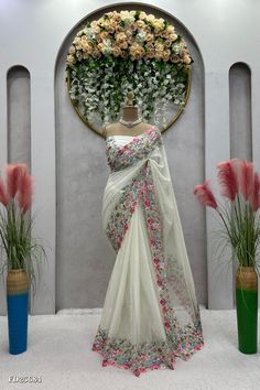 White Saree, Sequence Work, Fancy Blouses, Bridesmaid Outfit, Blouse Work