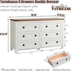 an image of a dresser with drawers and measurements for the top drawer, bottom drawer and bottom drawer