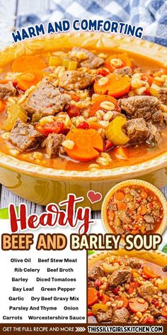 This Beef and Barley Soup Recipe from This Silly Girl's Kitchen is a hearty and flavorful soup that’s packed with tender chunks of beef, plump barley, and hearty vegetables. This soup is not just a meal; it’s a hug in a bowl! Whether you’re a soup lover or trying this combination for the first time, you’re in for a treat. This hearty soup will satisfy your taste buds and fill your belly.