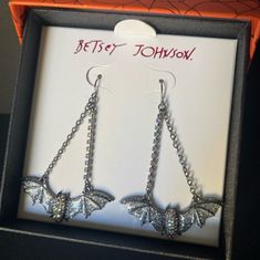 Brand New Never Used Halloween Evening Metal Jewelry, Sterling Silver Jewelry For Halloween Party, Silver Earrings For Halloween Party, Silver Halloween Party Earrings, Halloween Party Silver Earrings, Movie Jewelry, Bat Jewelry, Beetlejuice Movie, Bat Earrings