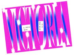 a pink and blue poster with the word victoria written in white on it's side