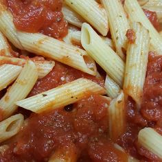 pasta with sauce and meat in a bowl