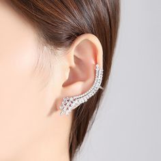 Material: Copper, Gold Plated, Cubic ZirconiaSize: 5cm by 1.1cm, 1.6cm by 1cmWeight: 6g per pairDesign: Crystal Leaf Asymmetrical Ear Cuff Stud EarringsColor: White, Silver Travel Inspired Jewelry, Name Flower, Flower Moon, Stock Flower, Ear Piercing, Moon Earrings, Nice Design, Real Gold, White Silver