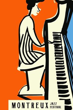 a poster for the montreux jazz festival with a woman sitting at a piano