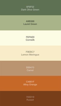 the color scheme for different shades of brown, green and yellow in an array of colors