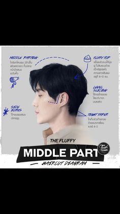 The Fluffy Middle Part, Middle Hairstyles Men, Haircut Cowok, Korean Middle Part Hair Men, Men Asian Haircut, Middle Part Korean, Korean Middle Part, Two Block Mullet, Fluffy Middle Part