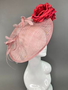 Blush pink hatinator with two red roses. attaches with headband for light and comfortable wear. money size fits all. Please note all sales are final. Rose-colored Fascinator For Party, Pink Adjustable Fascinator With Short Brim, Pink Short Brim Headpiece For Garden Party, Pink Hatinator, Two Red Roses, Derby Hats Fascinators, Derby Hats, Kids Hats, Custom Hats