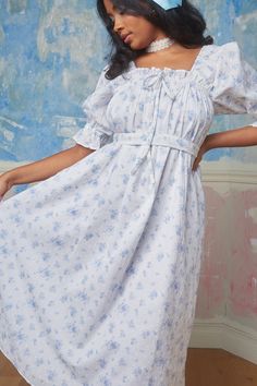 Short Sleeve Floral Print Sleep Dresses, Short Sleeve Floral Sleep Dresses, Feminine Daywear Dress With Gathered Neckline, Empire Waist Dress With Gathered Neckline For Daywear, Fitted Midi-length Sleep Dress, Fitted Midi Sleep Dress, Spring Midi Sleep Dress, Spring Sleep Midi Dress, Feminine Spring Sleep Dresses