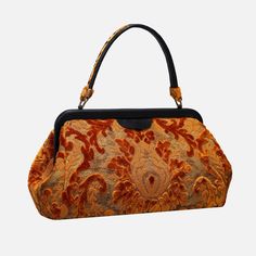 Burnout Velvet Orange Flap Satchel Carpetbag of America Large Travel Bag, Work Tote Bag, Burnout Velvet, Structured Design, Carpet Bag, Mens Travel Bag, Bag Stand, Orange Top, Work Bags