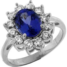 Royal 14K White Gold Tanzanite & Diamond Princess Di Ring - 3.00 Carat Total Gem Weight Elegant Gia Certified Gemstones For Wedding, Classic Wedding Gemstones Gia Certified, Exquisite Tanzanite Rings, Elegant Tanzanite Diamond Ring With Brilliant Cut, Dazzling Sapphire Ring With Halo Setting For Formal Occasions, Elegant Tanzanite Wedding Ring With Prong Setting, Exquisite Tanzanite Rings With Prong Setting, Formal Tanzanite Rings With Halo Design, Elegant Cluster Gemstones For Anniversary