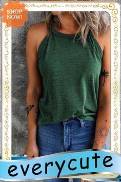 Green Solid Color Crew Neck Tank Top Casual Green Solid Color Tank Top, Solid Green Top For Summer, Green Solid Color Summer Top, Green Crew Neck Tank Top For Fall, Green Solid Color, Color Crew, Tank Top Women, Top Women, Women Tops