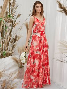 Wedding Party Bridesmaid, Red Floor, Formal Evening Gown, Bridesmaid Dresses Prom, Wedding Attire Guest, Red Gowns, Couture Gowns, Evening Gowns Formal, Floral Chiffon