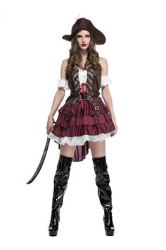 pirate pirates costume female women sexy cosplay captain caribbean dress adult fancy deluxe costumes halloween carnival party movie fantasia high Jack Sparrow Costume, Captain Costume, Costume Carnaval, Fancy Dress Halloween Costumes, Pirate Halloween Costumes, Masquerade Costumes