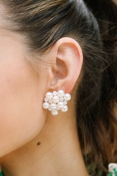 shop the mint, boutique clothing for women, trendy online boutique Bridal Stud Earrings, Bridal Earrings Studs, Bridal Statement Earrings, White Pearl Jewelry, Pearl Cluster Earrings, Bridal Earrings Pearl, Pearl Cluster, Sparkle Earrings, Wedding Bridal Jewellery