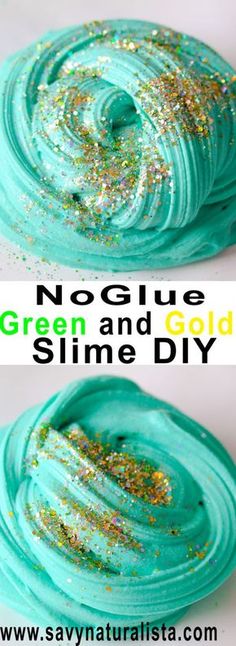 no glue green and gold slime diy