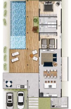 the floor plan for an apartment with swimming pool