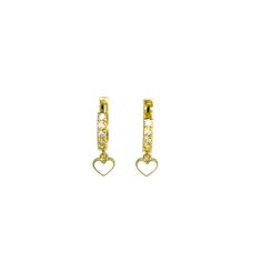 These gold CZ huggie earrings are made with 14k gold vermeil and great for everyday wear. They feature dainty red or white heart enamel charms . They are so cute and sparkly, you will adore wearing them! You may mix and match with other earrings to create your unique ear stack. 14K gold vermeil hoop earring 14K gold-plated heart enamel charms CZ Hoop (size): 12mm Hypoallergenic Sold as a pair Earrings are non returnable due to hygiene reasons. Gold Open Heart Huggie Earrings For Everyday, Gold Sterling Silver Huggie Earrings For Valentine's Day, Dainty Heart-shaped Tarnish-resistant Huggie Earrings, Everyday Gold Double Heart Huggie Earrings, Everyday Gold Plated Huggie Heart Earrings, Gold Huggie Earrings For Valentine's Day, Dainty Tarnish-resistant Huggie Heart Earrings, Dainty Yellow Gold Huggie Earrings As Gift, Dainty Yellow Gold Huggie Earrings For Gifts