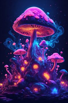 an image of a mushroom with glowing lights