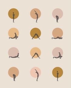 the silhouettes of people doing different yoga poses