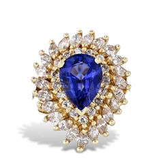 Tanzanite Diamond Yellow Gold Estate Ring Rings Estate & Vintage Estate Ring, Marquise Shape Diamond, Estate Rings, Tanzanite Diamond, Selling Jewelry, Round Brilliant Cut Diamond, Birthstone Jewelry, Brilliant Cut Diamond, Round Brilliant