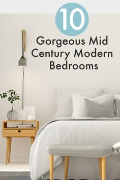 Mid century modern bedroom Bedding Mid Century Modern, Mid Century Modern White Bedroom, Mid Century Modern Master Bedrooms 2022, Mid Century Colorful Bedroom, Minimalist Bedroom Mid Century, White Mid Century Modern Bedroom, Mid Modern Bedroom Ideas, Mid Century Modern Bedroom Wall Decor, Mid Century Small Bedroom