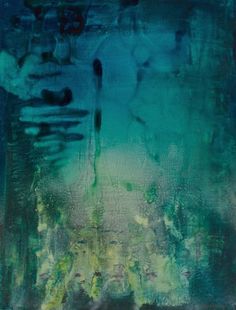 an abstract painting with blue and green colors