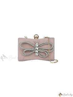 Bird in Bag - Exquisite Greelite Womens Diamond-Embellished Hard-Shelled Evening Handbag - Ideal Clutch Purse for Parties, Banquets, Cheongsam Dresses, and Formal Attire Formal Embellished Pink Clutch, Formal Pink Embellished Clutch, Elegant Embellished Pink Clutch, Elegant Pink Embellished Evening Bag, Elegant Pink Embellished Clutch, Chic Embellished Formal Evening Bag, Chic Embellished Evening Bag For Weddings, Shell Clutch, Butterfly Knot