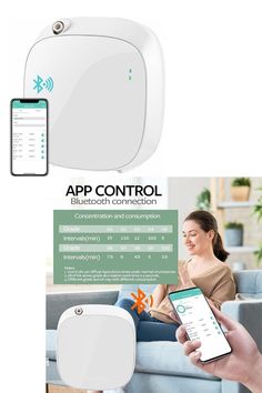 an image of a person holding a smart device with the app control button on it