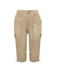 Lasaky - Capri pants with pocket and drawstring Summer Khaki Cargo Pants With Drawstring, Summer Stretch Pants With Cargo Pockets, Casual Summer Cargo Pants With Drawstring, Summer Stretch Bottoms With Cargo Pockets, Casual Summer Capris With Drawstring, Summer Ankle-length Cargo Pants With Drawstring, Khaki Bottoms With Drawstring For Spring, Spring Khaki Bottoms With Drawstring, Khaki Summer Parachute Pants With Drawstring