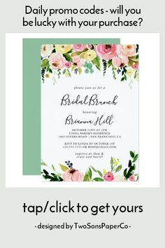 the bridal bridal bridal party flyer is shown with flowers and greenery