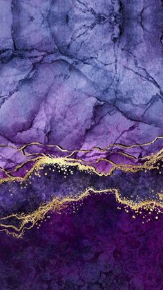 an abstract painting with gold and purple colors